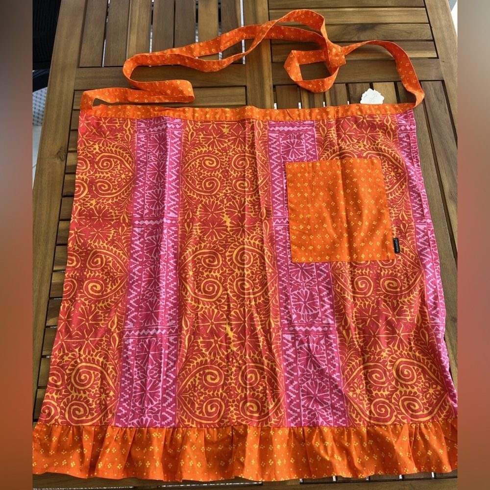 Marimekko Anthropologie Waist Apron Retro 50s 60s Red Orange Pink Pocket Kitchen